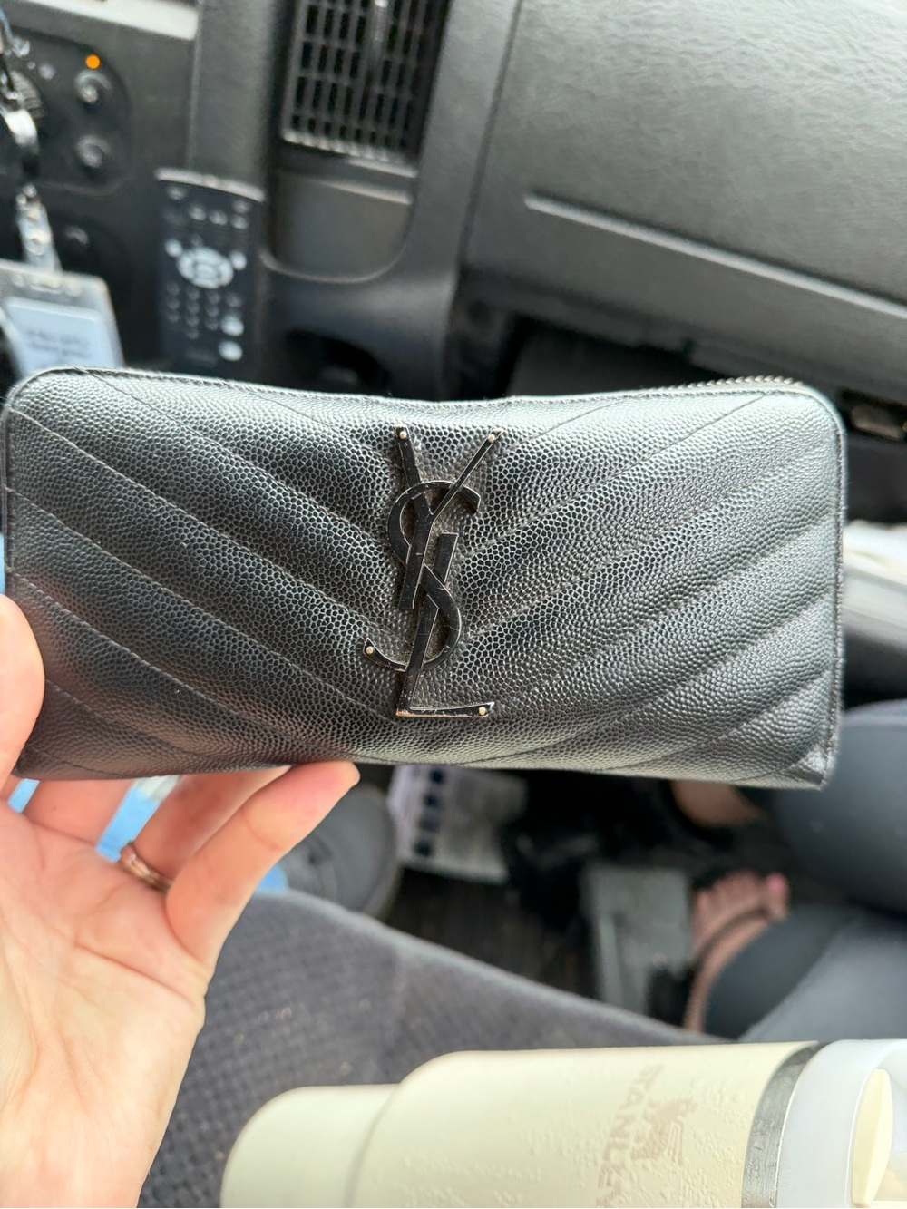 Saint Laurent Black Quilted YSL Logo Zip Wallet
